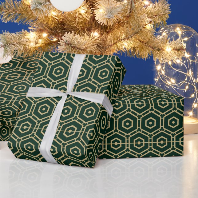Papier Cadeau Élégant motif géométrique vert pin foncé (Vacances)