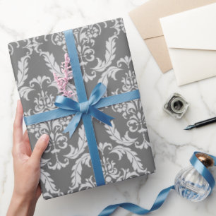 Papier Cadeau Élégant motif gris Damas