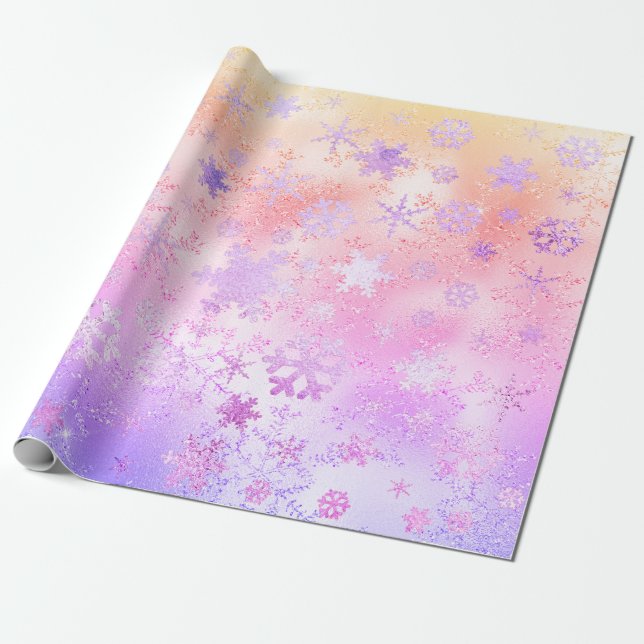 Papier Cadeau Élégant Motif Holographique de Noël Snowflake (Déroulé)