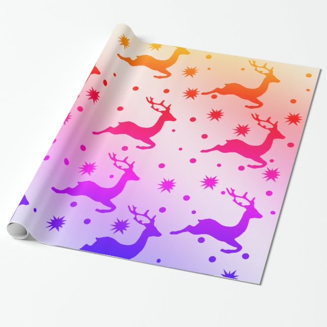 Papier Cadeau Élégant motif holographique de rennes de Noël (Déroulé)