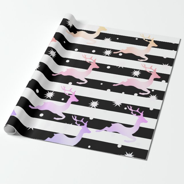 Papier Cadeau Élégant motif holographique de rennes de Noël (Déroulé)