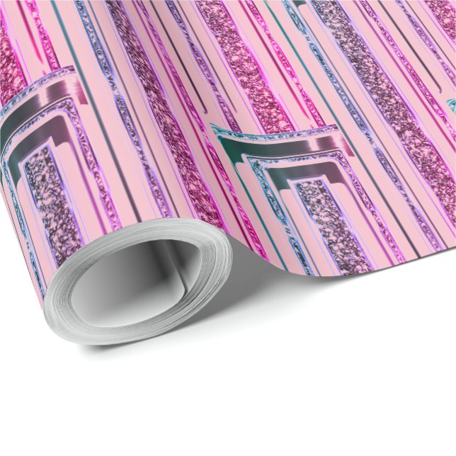 Papier Cadeau Élégant Motif moderne de bandes géométriques rose (Coin rond)