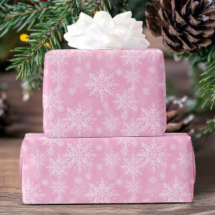 Papier Cadeau Élégant Motif moderne de flocon de neige rose Noël
