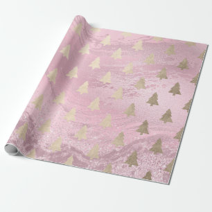 Papier Cadeau Élégant motif moderne de Noël doré et rose