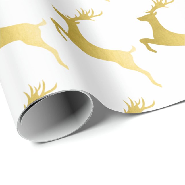 Papier Cadeau Élégant Motif moderne de Noël Gold Reinder (Coin rond)