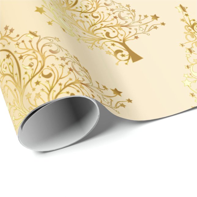 Papier Cadeau Élégant Motif moderne de Noël Gold Tree (Coin rond)