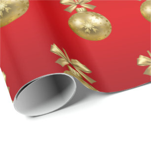 Papier Cadeau Élégant Motif or & rouge ornement de Noël