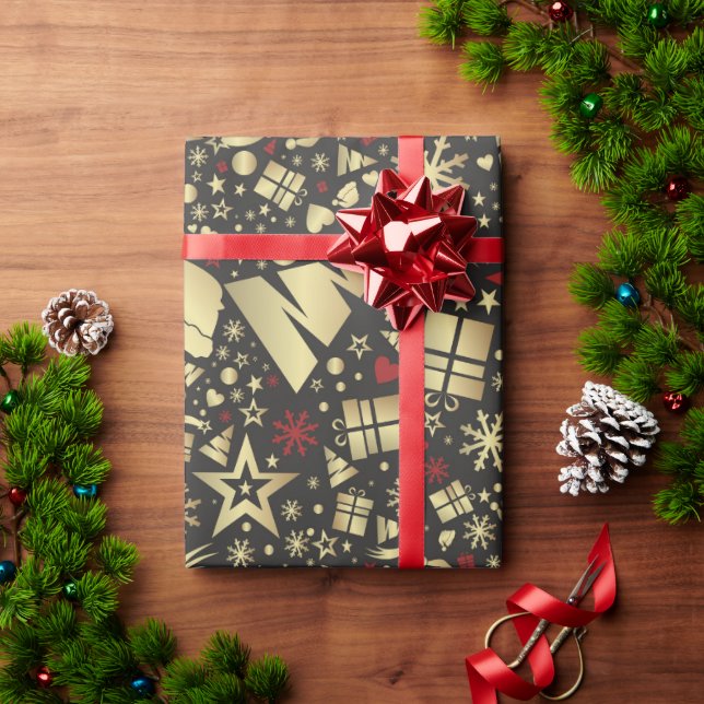 Papier Cadeau Élégant Motif or & rouge sapin de Noël (Cadeau de vacances)