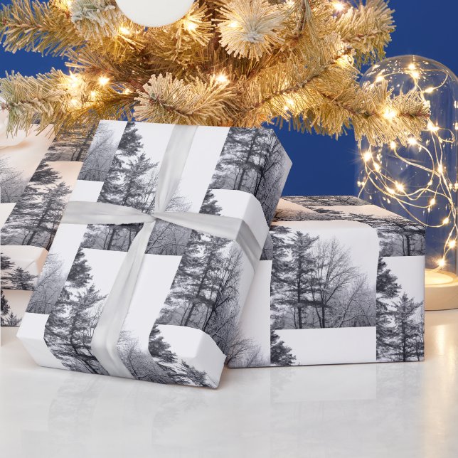 Papier Cadeau Élégant Motif photo hiver sur les arbres couverts  (Vacances)