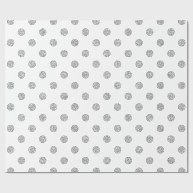 Papier Cadeau Élégant Motif Pois de Parties scintillant d'argent (Plat)