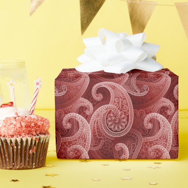 Papier Cadeau Élégant Motif Red Paisley (Fête d'anniversaire)