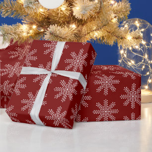 Papier Cadeau Élégant Motif Red White Snowflakes