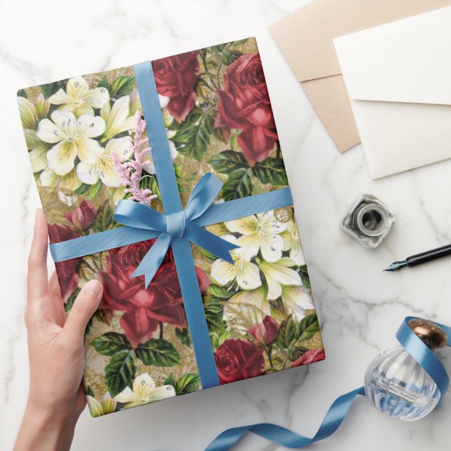 Papier Cadeau Élégant motif rose (Cadeaux)
