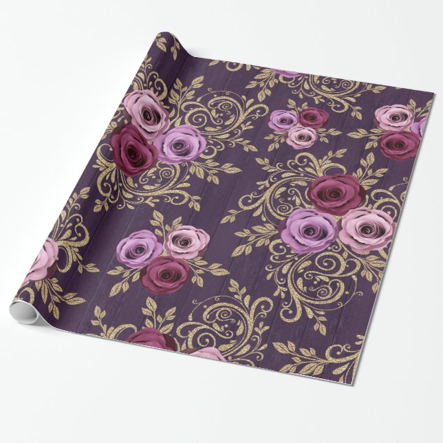 Papier Cadeau Élégant motif rose (Déroulé)