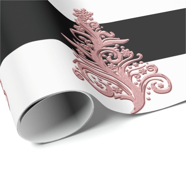 Papier Cadeau Élégant motif Rose de Noël Gold (Coin rond)