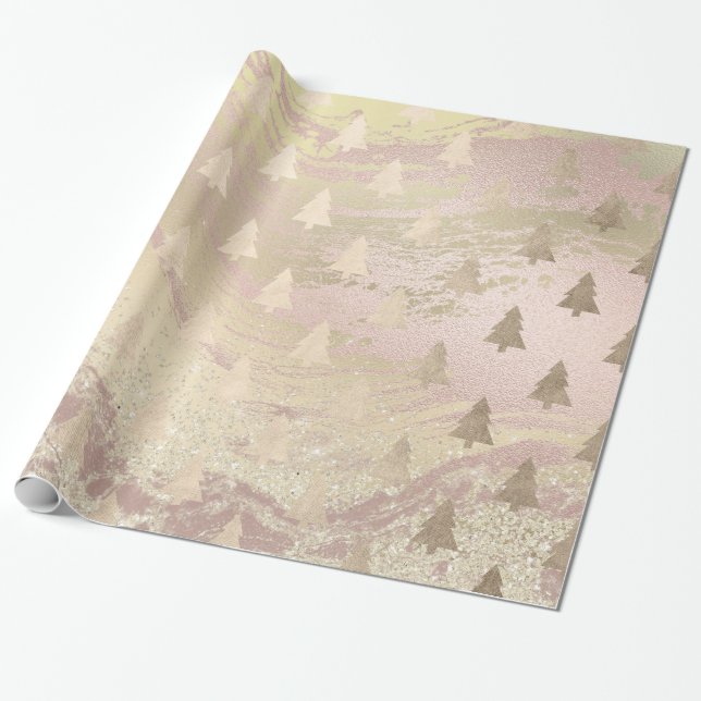 Papier Cadeau Élégant motif rose d'or de Noël (Déroulé)