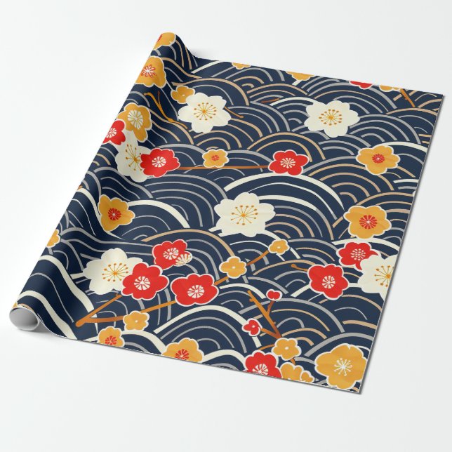 Papier Cadeau Élégant Motif sans couture en fleur de cerisier (1 (Déroulé)
