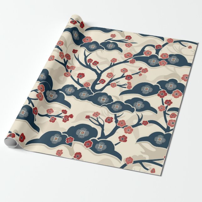 Papier Cadeau Élégant Motif sans couture en fleur de cerisier (2 (Déroulé)