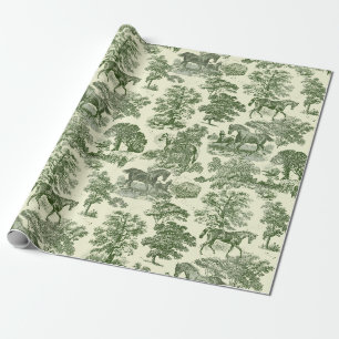 Papier Cadeau Élégant motif toile de cheval vert olive vintage