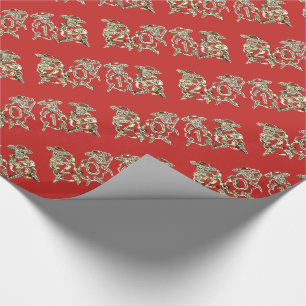 Papier Cadeau Elégant mouton rouge et doré Bonne année 2018