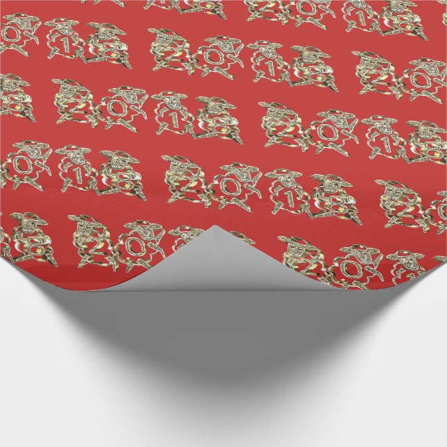Papier Cadeau Elégant mouton rouge et doré Bonne année 2018 (Coin)