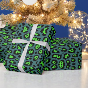 Papier Cadeau Élégant néon empreinte de léopard vert turquoise t