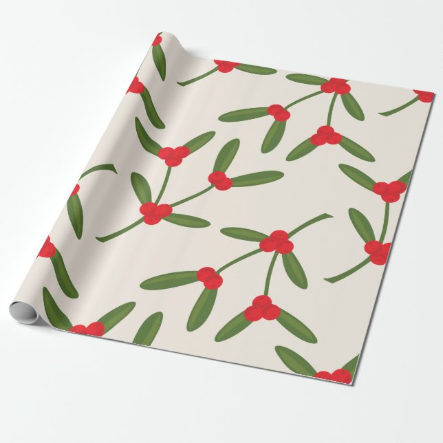 Papier Cadeau Élégant Noël Berries d'hiver (Déroulé)