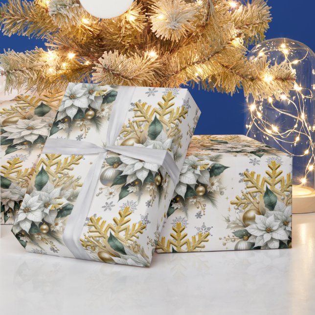 Papier Cadeau Élégant Noël de Poinsettia Blanche (Vacances)