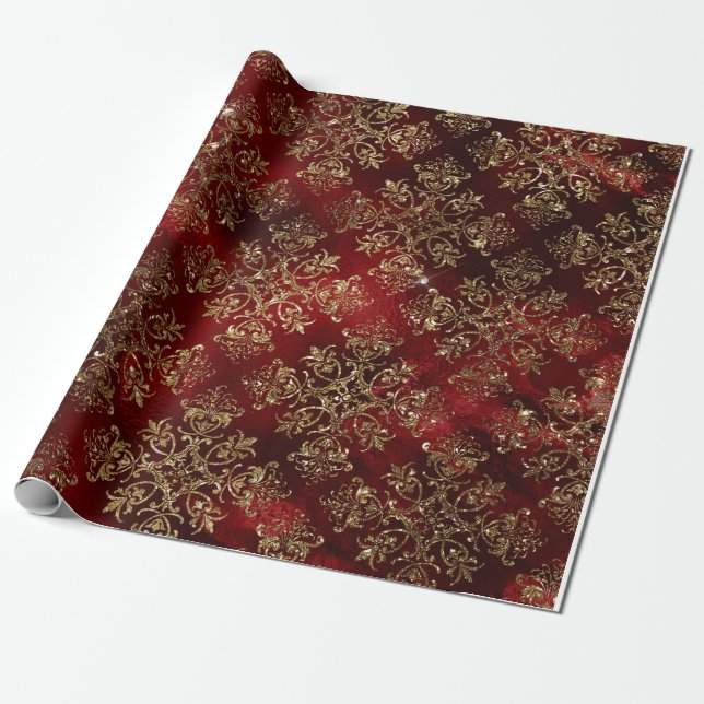 Papier Cadeau Élégant Noël Fêtes Métallurique Damas (Déroulé)