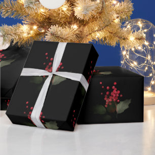 Papier Cadeau Élégant Noël Holly Berry Holiday
