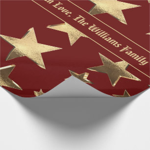 Papier Cadeau Élégant Noël rouge et or étoiles Motif