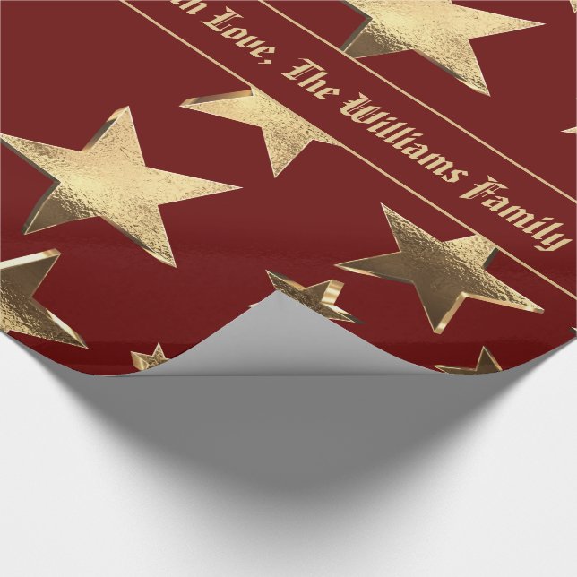 Papier Cadeau Élégant Noël rouge et or étoiles Motif (Coin)