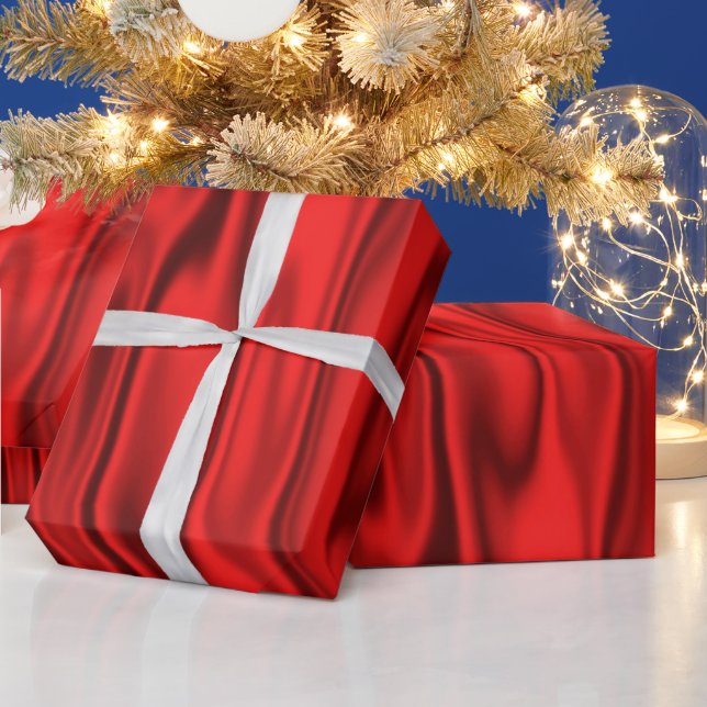 Papier Cadeau Élégant Noël Rouge Faux Satin Graphisme (Vacances)