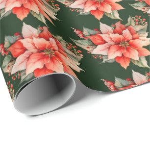 Papier Cadeau Élégant Noël Rouge Poinsettia