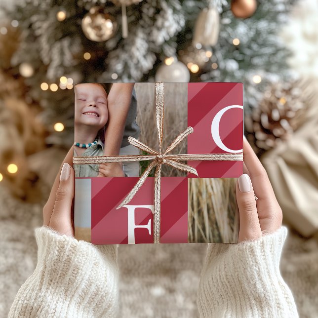 Papier Cadeau Élégant Noël Stripes Photo Collage Vacances (Créateur téléchargé)