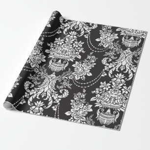 Papier Cadeau Elégant noir blanc Damas