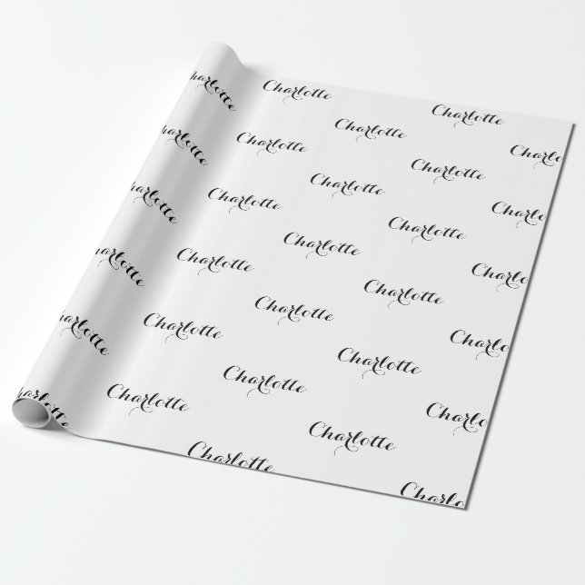 Papier Cadeau Elégant noir & blanc nom de calligraphie personnal (Déroulé)