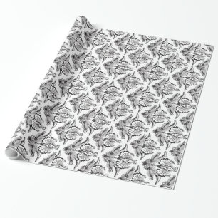 Papier Cadeau Elégant noir & blanc Ornate Floral Damas