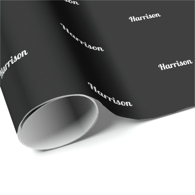 Papier Cadeau Elégant noir blanc personnalisé nom texte cadeau d (Coin rond)