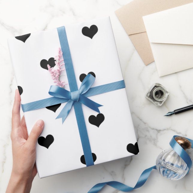 Papier Cadeau Élégant noir blanc Valentine's day coeur motif (Cadeaux)