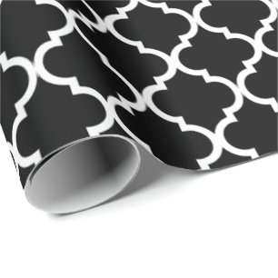 Papier Cadeau Élégant noir et blanc quatrefoil motif Noël