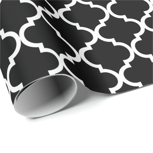 Papier Cadeau Élégant noir et blanc quatrefoil motif Noël (Coin rond)