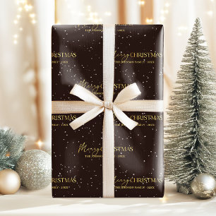 Papier Cadeau Élégant Noir et Or Joyeux Noël Nom de famille