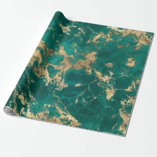Papier Cadeau Élégant noir Turquoise en marbre doré noir Noël