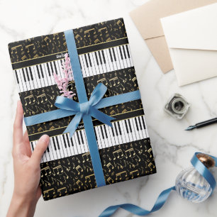 Papier Cadeau Élégant notes de musique dorée touches piano