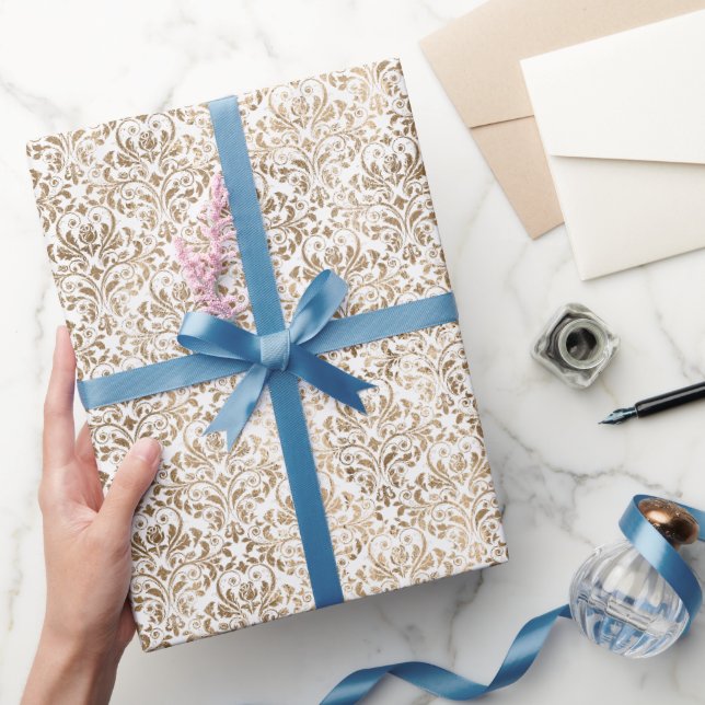 Papier Cadeau Elégant or blanc Chic Damask (Cadeaux)
