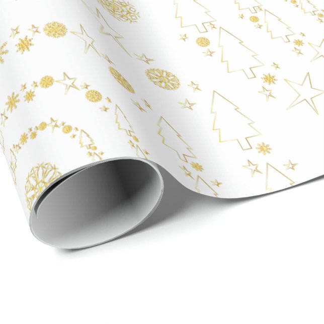 Papier Cadeau Elégant or blanc de la main de Noël Motifs (Coin rond)