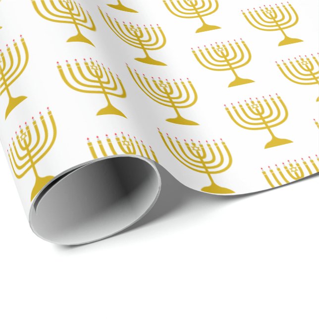 Papier Cadeau Elégant or blanc | HANOUKKA | MENORAH (Coin rond)