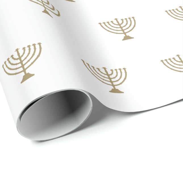 Papier Cadeau Elégant or blanc menorah juive motif moderne (Coin rond)