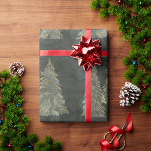 Papier Cadeau Élégant or Fairylight Pine Trees Noël
